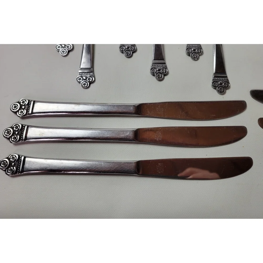 National Stainless Costa Mesa Flatware Set 31pc Japan Scroll Pattern 6 Setting